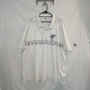 Puma Polo Shirt Mens 3XL White Palm Tree Island Graphic Golf Stretch 533789_01